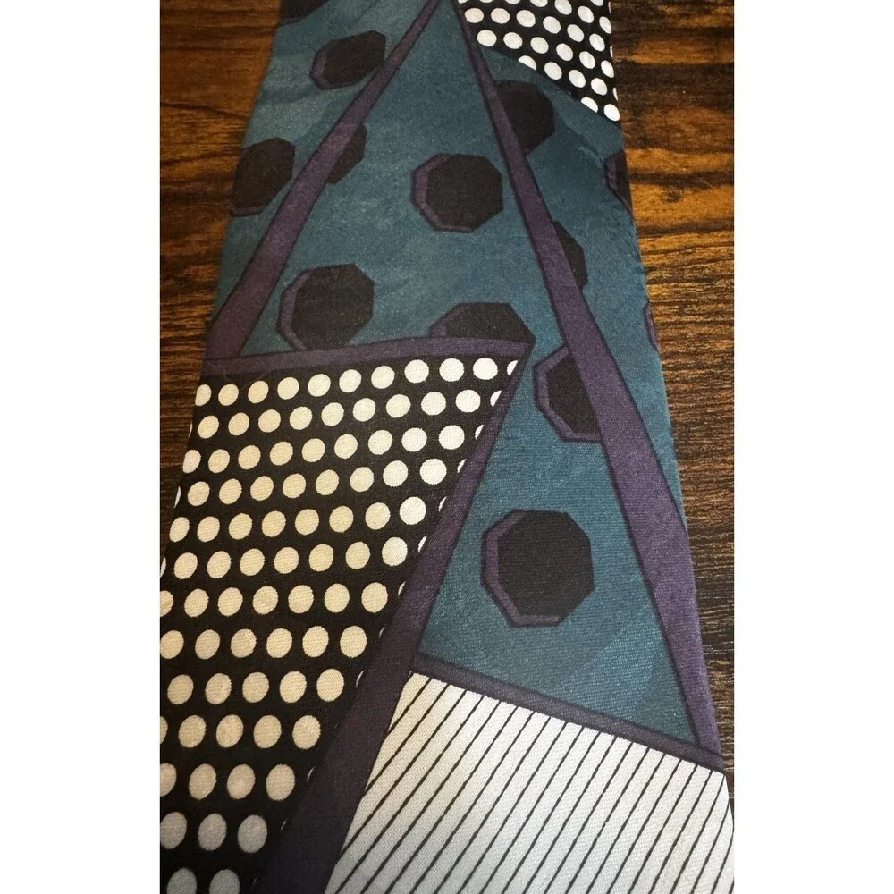 Vintage Surrey Geometric Abstract Tie 80s 90s Retro Color Block Dots Polyester
